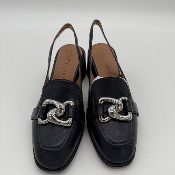 Aerosoles Allure Comfort Elegant Block Heel Slingback Old Money Navy Leather 7 - Picture 2 of 6